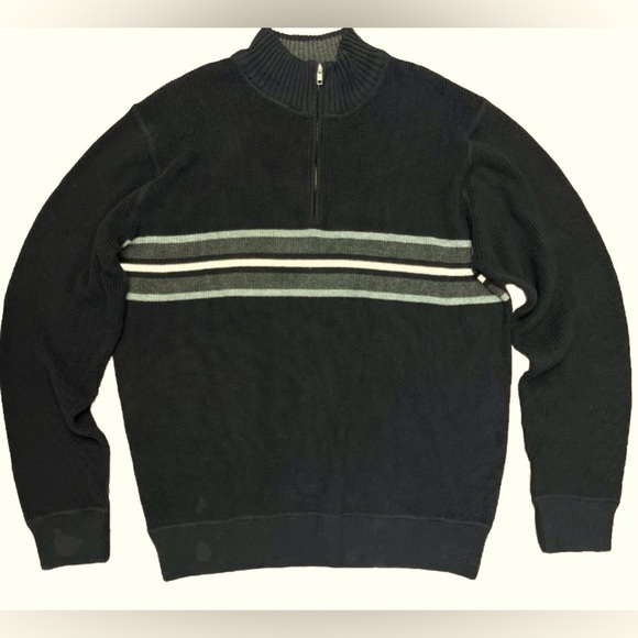 Eddie Bauer Quarter Zip Sweater Size XL Tall Black Gray Preppy 100% Cotton EUC - Picture 1 of 8